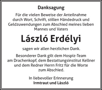 Traueranzeige von Laszló Erdelyi von Märkische Oderzeitung