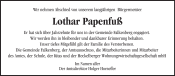 Traueranzeige von Lothar Papenfuß von Märkische Oderzeitung