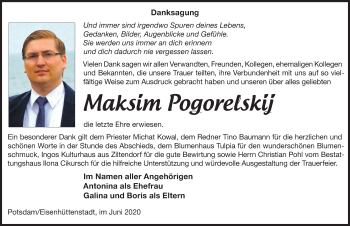 Traueranzeige von Maksim Pogorelskij von Märkische Oderzeitung