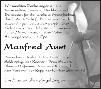 Traueranzeige von Manfred Aust von Märkische Oderzeitung