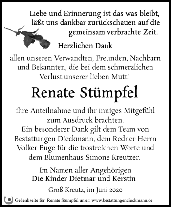 Traueranzeige von Renate Stümpfel von Märkische Oderzeitung