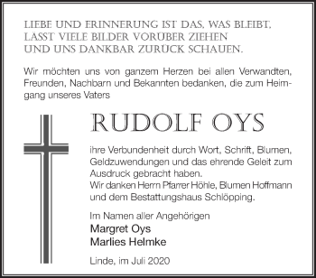 Traueranzeige von Rudolf Oys von Märkische Oderzeitung