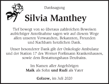 Traueranzeige von Silvia Manthey von Märkische Oderzeitung