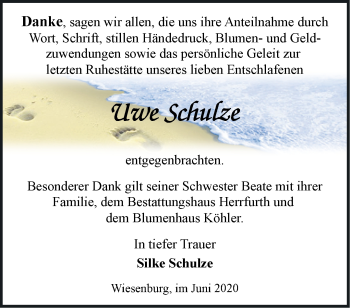 Traueranzeige von Uwe Schulze von Märkische Oderzeitung