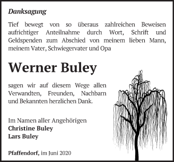 Traueranzeige von Werner Buley von Märkische Oderzeitung