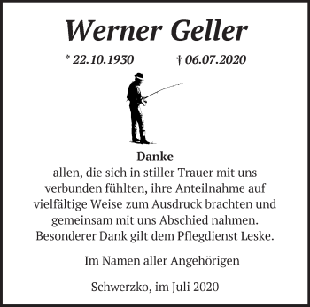 Traueranzeige von Werner Geller von Märkische Oderzeitung