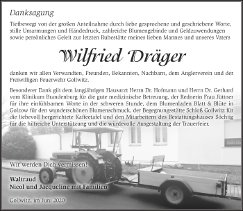 Traueranzeige von Wilfried Dräger von Märkische Oderzeitung