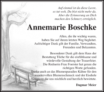 Traueranzeige von Annemarie Boschke von Märkische Oderzeitung