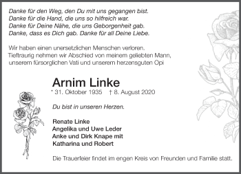 Traueranzeige von Arnim Linke von Märkische Oderzeitung