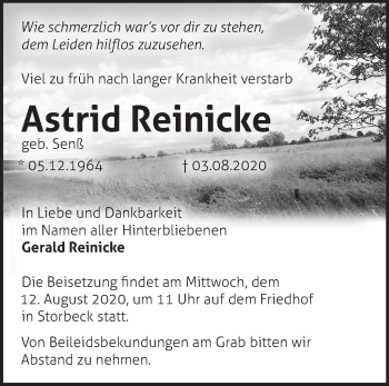 Traueranzeige von Astrid Reinicke von Märkische Oderzeitung