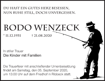 Traueranzeige von Bodo Wenzeck von Märkische Oderzeitung