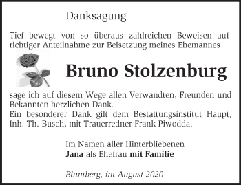 Traueranzeige von Bruno Stolzenburg von Märkische Oderzeitung