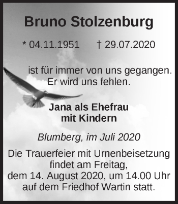 Traueranzeige von Bruno Stolzenburg von Märkische Oderzeitung