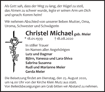 Traueranzeige von Christel Michael von Märkische Oderzeitung