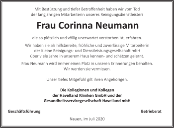 Traueranzeige von Corinna Neumann von Märkische Oderzeitung