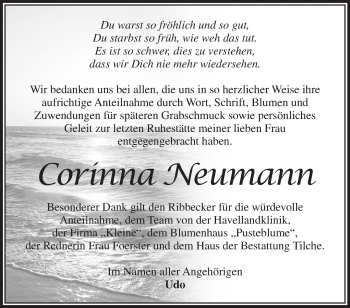 Traueranzeige von Corinna Neumann von Märkische Oderzeitung