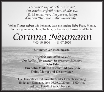 Traueranzeige von Corinna Neumann von Märkische Oderzeitung