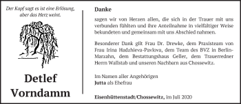 Traueranzeige von Detlef Vorndamm von Märkische Oderzeitung