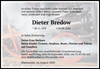 Traueranzeige von Dieter Bredow von Märkische Oderzeitung