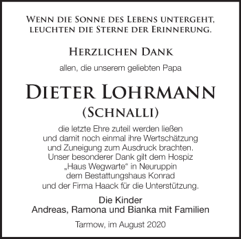 Traueranzeige von Dieter Lohrmann von Märkische Oderzeitung