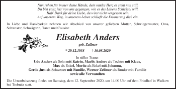 Traueranzeige von Elisabeth Anders von Märkische Oderzeitung