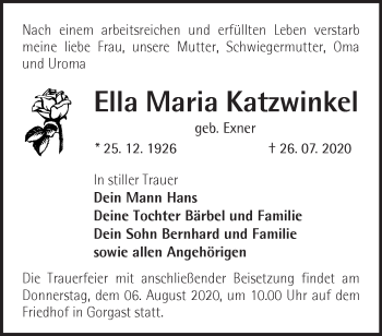 Traueranzeige von Ella Maria Katzwinkel von Märkische Oderzeitung