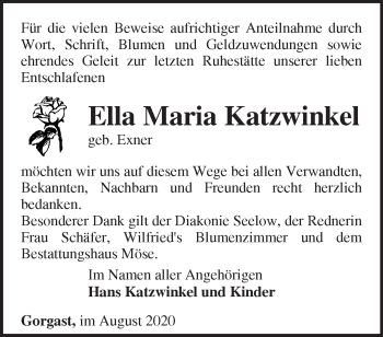 Traueranzeige von Ella Maria Katzwinkel von Märkische Oderzeitung