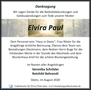 Traueranzeige von Elvira Paul von Märkische Oderzeitung