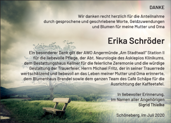 Traueranzeige von Erika Schröder von Märkische Oderzeitung