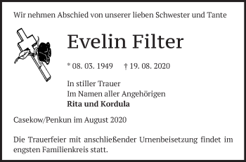 Traueranzeige von Evelin Filter von Märkische Oderzeitung