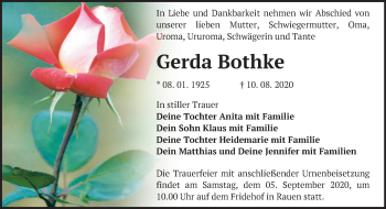 Traueranzeige von Gerda Bothke von Märkische Oderzeitung