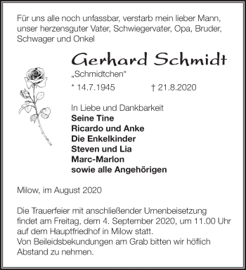 Traueranzeige von Gerhard Schmidt von Märkische Oderzeitung