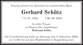 Traueranzeige von Gerhard Schütz von Märkische Oderzeitung