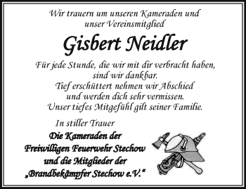 Traueranzeige von Gisbert Neidler von Märkische Oderzeitung