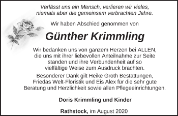 Traueranzeige von Günther Krimmling von Märkische Oderzeitung