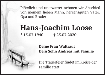 Traueranzeige von Hans-Joachim Loose von Märkische Oderzeitung