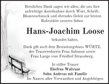 Traueranzeige von Hans-Joachim Loose von Märkische Oderzeitung