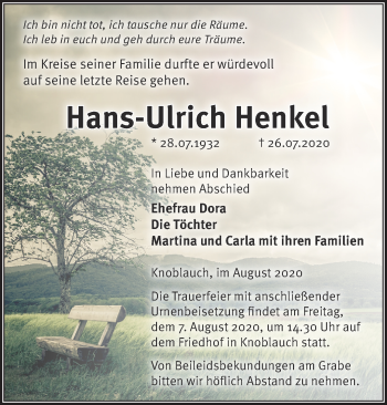 Traueranzeige von Hans-Ulrich Henkel von Märkische Oderzeitung