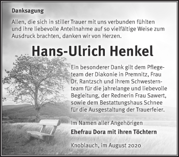 Traueranzeige von Hans-Ulrich Henkel von Märkische Oderzeitung