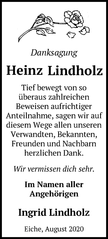 Traueranzeige von Heinz Lindholz von Märkische Oderzeitung