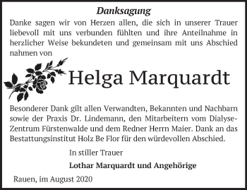 Traueranzeige von Helga Marquardt von Märkische Oderzeitung