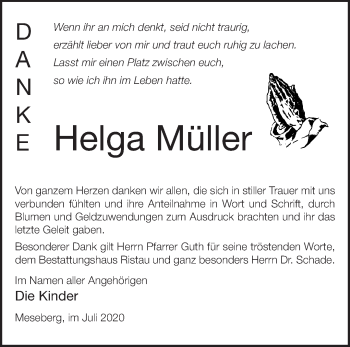 Traueranzeige von Helga Müller von Märkische Oderzeitung