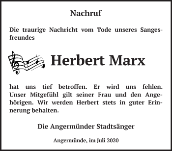 Traueranzeige von Herbert Marx von Märkische Oderzeitung