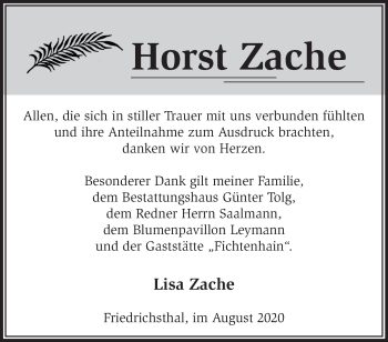 Traueranzeige von Horst Zache von Märkische Oderzeitung