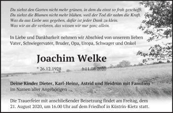 Traueranzeige von Joachim Welke von Märkische Oderzeitung