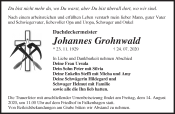 Traueranzeige von Johannes Grohnwald von Märkische Oderzeitung