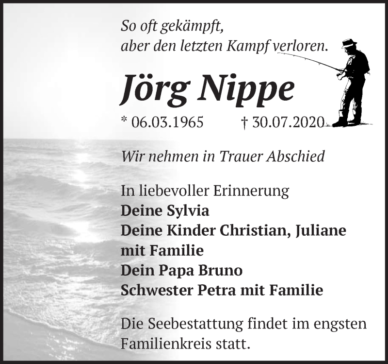  Traueranzeige für Jörg Nippe vom 08.08.2020 aus Märkische Oderzeitung