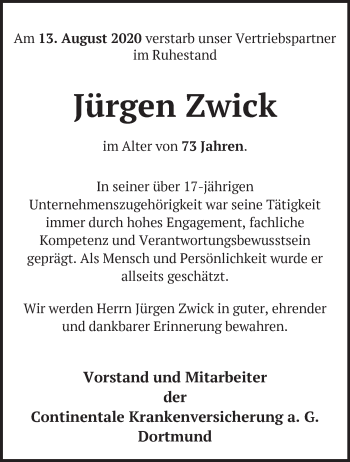 Traueranzeige von Jürgen Zwick von Märkische Oderzeitung