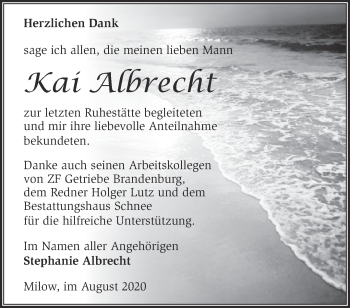 Traueranzeige von Kai Albrecht von Märkische Oderzeitung