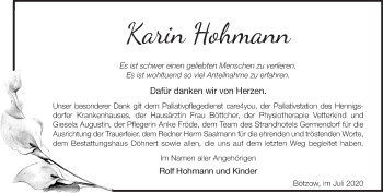 Traueranzeige von Karin Hohmann von Märkische Oderzeitung